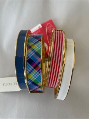 Talbots Multicolor Enamel Stackable Bracelets - Blue, Plaid, Red & White